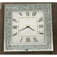 Mirror Crushed Diamond Crystal-Filled Wall Clock 30x30 cm | Silver Glamour