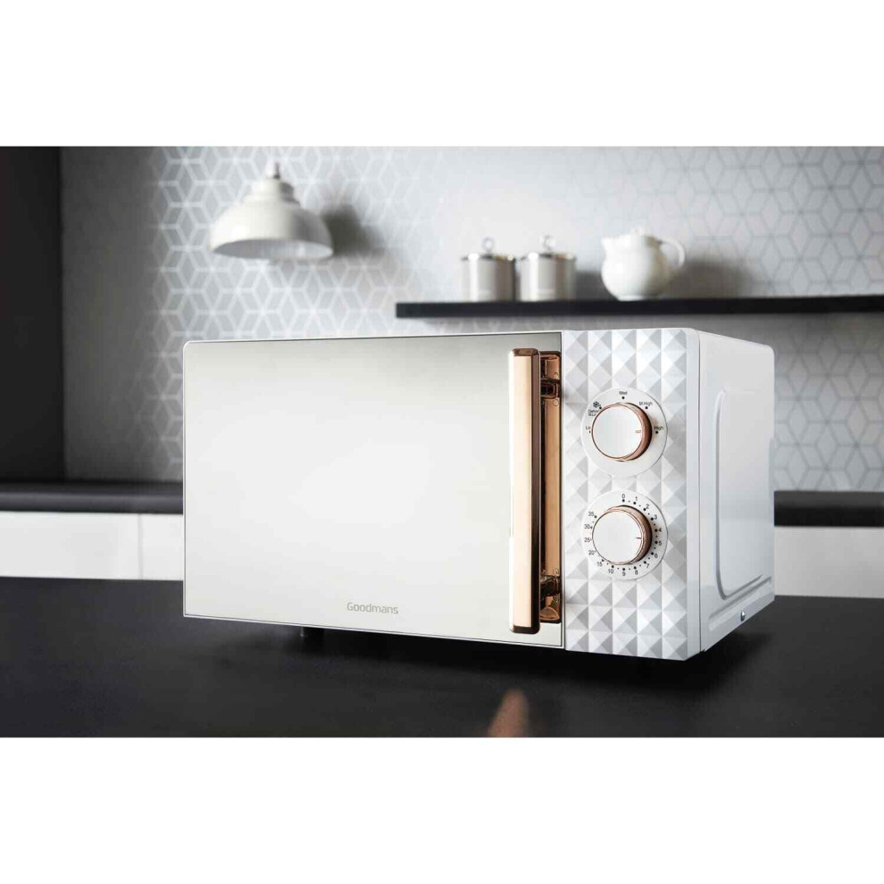 Diamond White and Rose Gold Effect Microwave Capacity 20L Mirror Finish Door