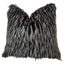 Wolf Faux Fur Handmade Throw Pillow, Black & White - 22 x 22 in.