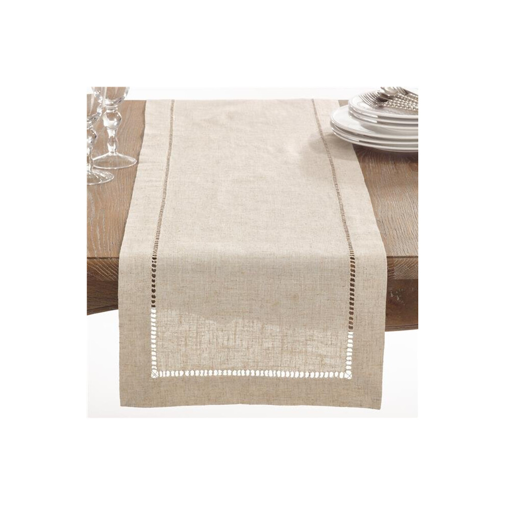 SARO  72 in. Rectangle Hemstitched Linen Blend Table Runner - Natural-image-OPC-PB7CCSW-NEW