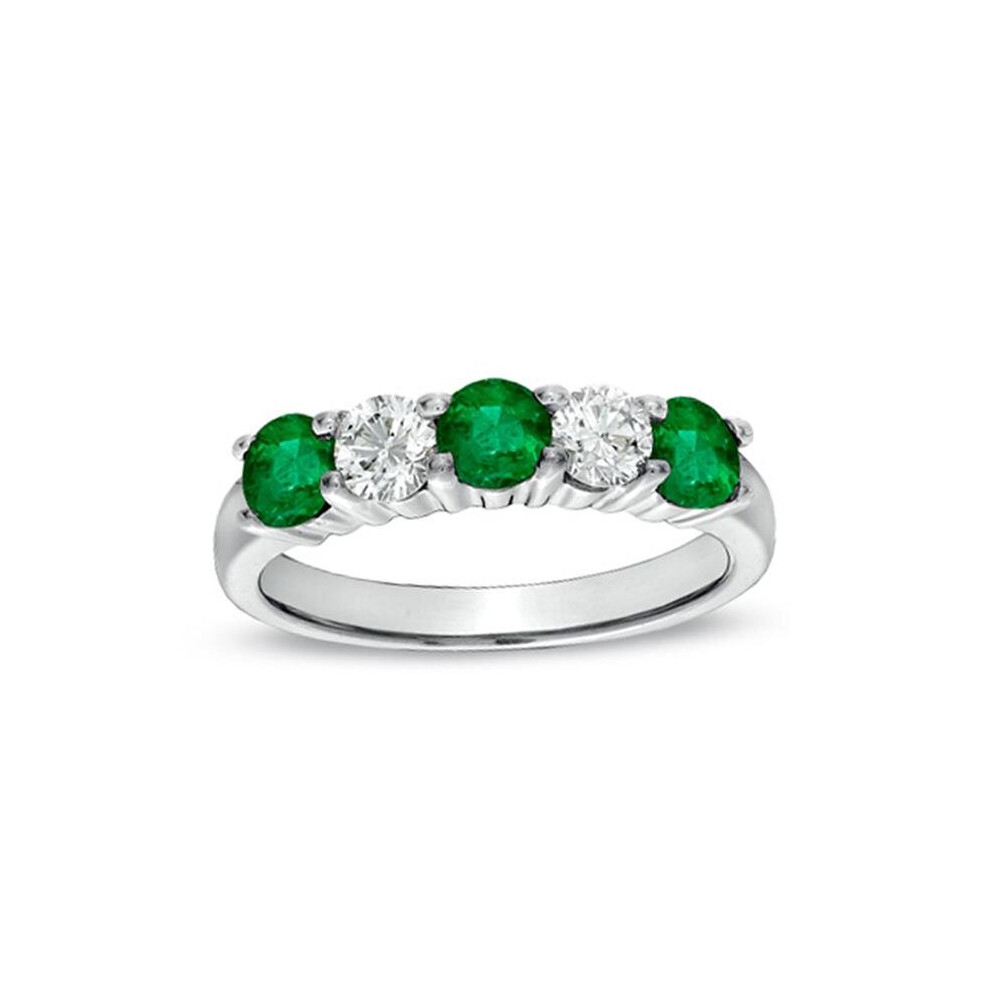Photos - Ring 1.11 CTTW Emerald & Diamond Band Set, 14K Gold - Size 5.5