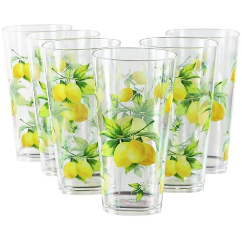 6pc Acrylic Drinkware Set 19oz  Fresh Lemons