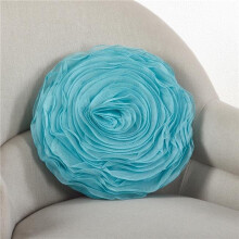 SARO 16 in. Rose Design Round Pillow with Poly Filled Turquoise