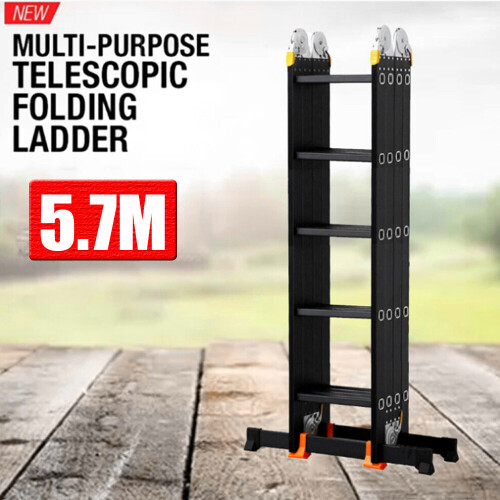 5.7M ALUMINUM FOLDING LADDER SCAFFOLD EXTENDABLE LADDER MULTI-PURPOSE