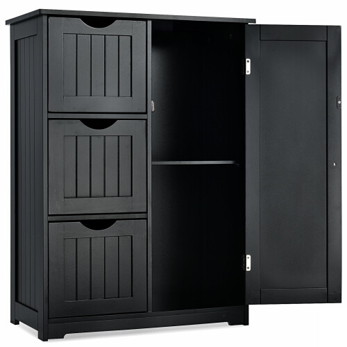 Costway Bathroom Floor Cabinet Storage Cupboard Organizer w/ 3 Drawers Black