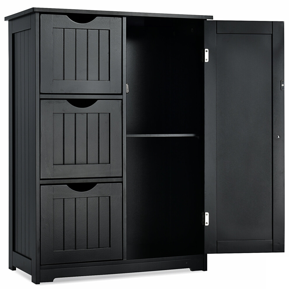 Bathroom Floor Cabinet Storage Cupboard Organizer w/ 3 Drawers Black