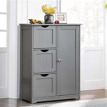 Bathroom Floor Cabinet Storage Cupboard Organizer w/ 3 Drawers Grey