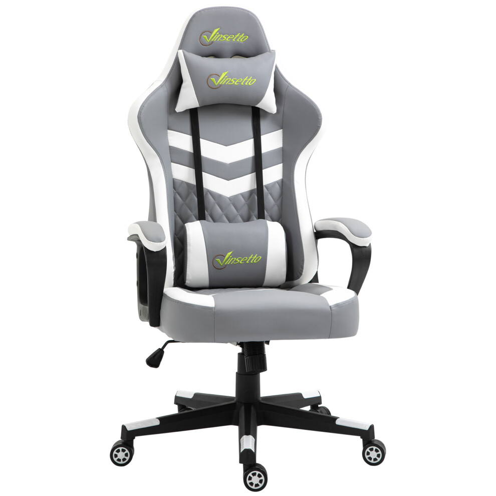 Vinsetto Racing Gaming Chair W/ Lumbar Support, Gamer Office Chair, Grey White White,Grey