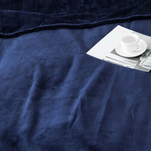 (Single, Navy) Fleece Blankets Throw Sofa Bed Travel Warm Fluffy 1