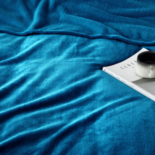 (Single, Teal) Fleece Blankets Throw Sofa Bed Travel Warm Fluffy 1