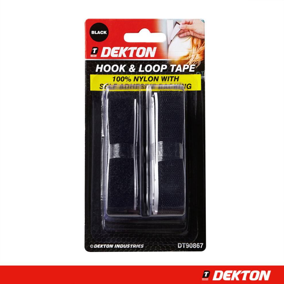 Dekton Black 20Mm X 1M Hook & Loop 100% Nylon With Backing Glue 5055441437828