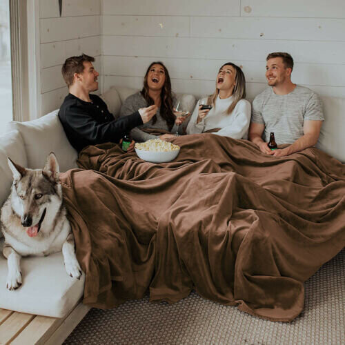 (Single, Coffee) Fleece Blankets Throw Sofa Bed Travel Warm Fluffy 2