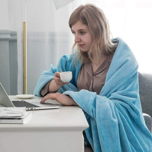 (Single, Light Blue) Fleece Blankets Throw Sofa Bed Travel Warm Fluffy 2
