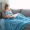 (Single, Light Blue) Fleece Blankets Throw Sofa Bed Travel Warm Fluffy 4