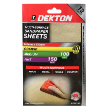 Dekton 12PC SANDPAPER 4 X COARSE - 4 X MEDIUM - 4 X FINE - 140MM X 230MM