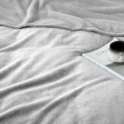 (Double, Silver) Fleece Blankets Throw Sofa Bed Travel Warm Fluffy 2