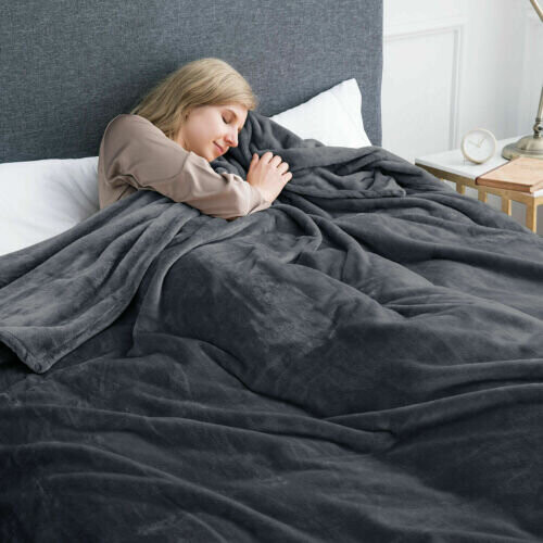 (Single, Grey) Fleece Blankets Throw Sofa Bed Travel Warm Fluffy 2