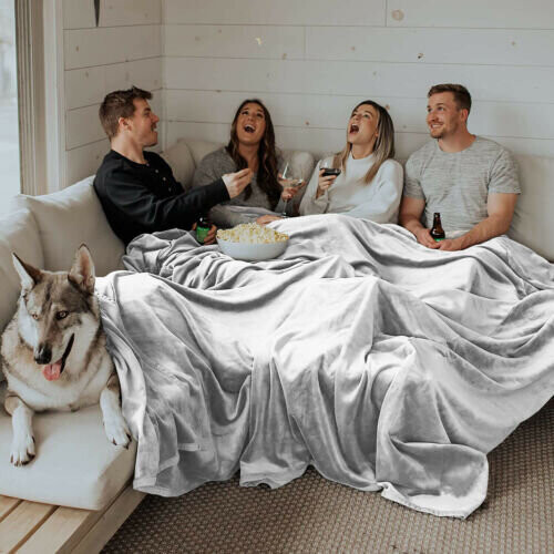 (King, Silver) Fleece Blankets Throw Sofa Bed Travel Warm Fluffy 2