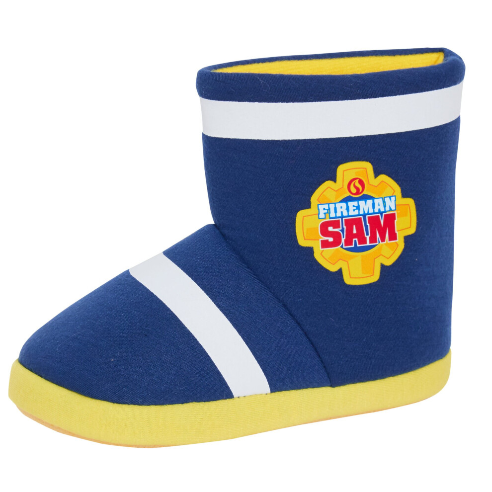 (9 UK Child) Fireman Sam Slipper Boots Boys Dress Up Slippers Booties Fleece House Shoes