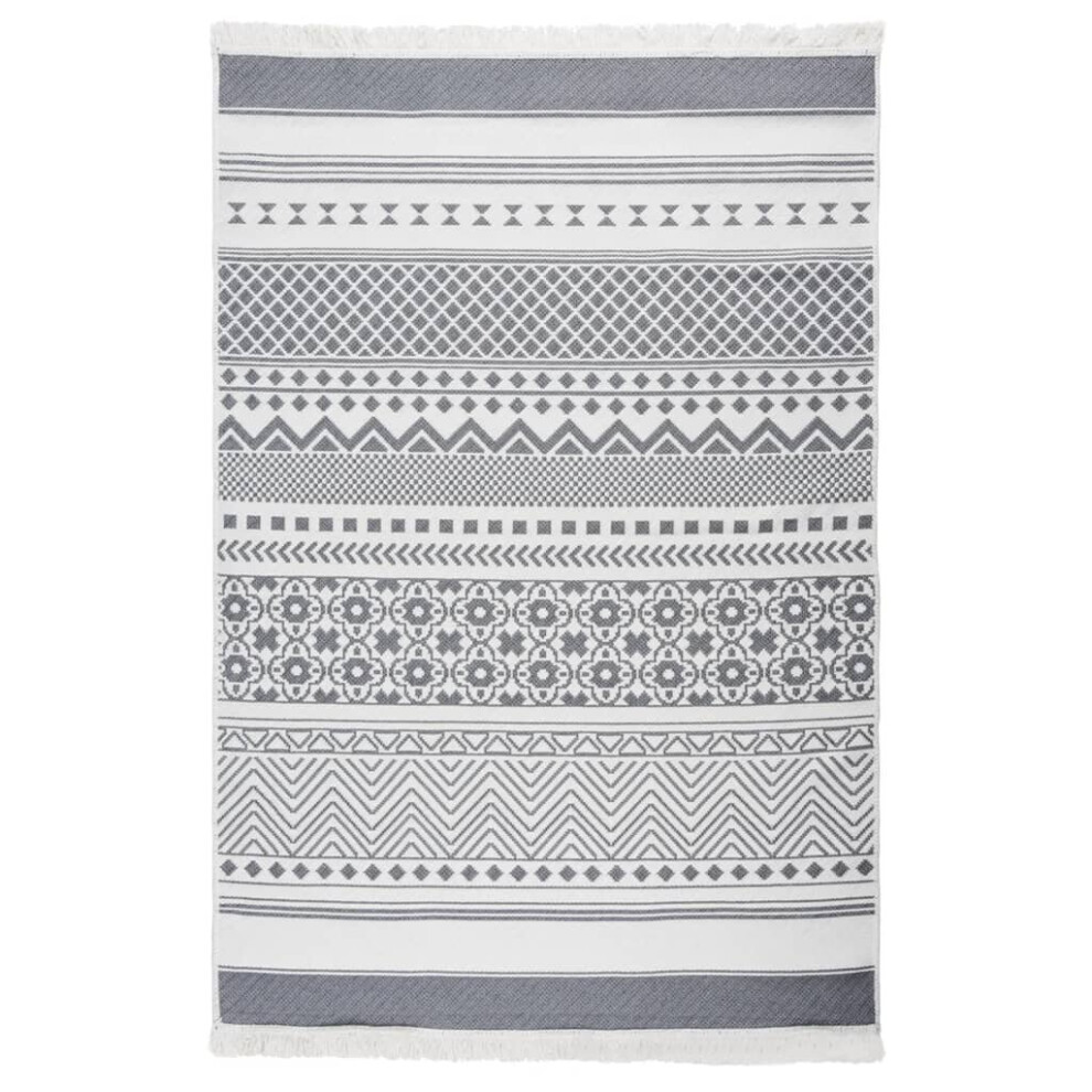 (160 x 230 cm) vidaXL Rug Grey and White Cotton Indoor Mat Reversible Floor Washable Carpet