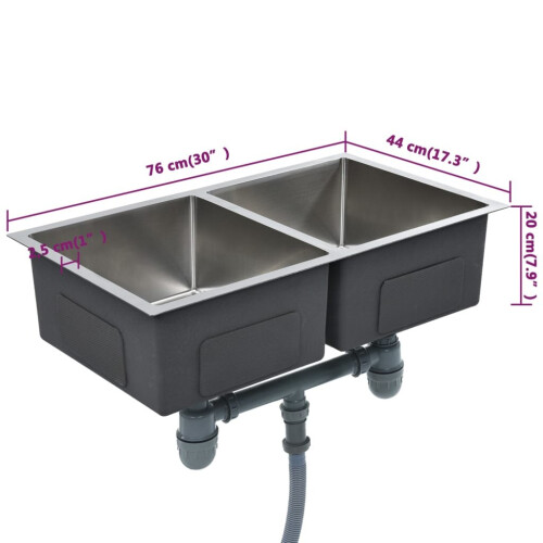 VidaXL vidaXL Handmade Kitchen Sink Stainless Steel Under-mount Kitchen Sink Basin 1