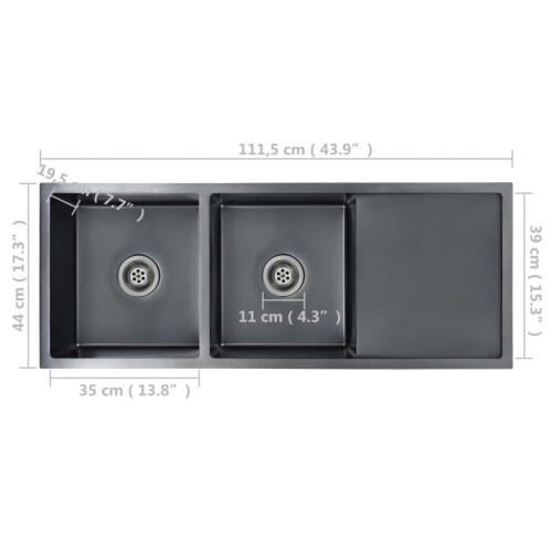 vidaXL Handmade Kitchen Sink Black Stainless Steel Under-mount Kitchen Basin 1