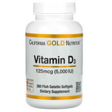 California Gold Nutrition, Witamina D3, 125 mcg (5,000 IU), 360 Miękkie Kapsułki z Rybą
