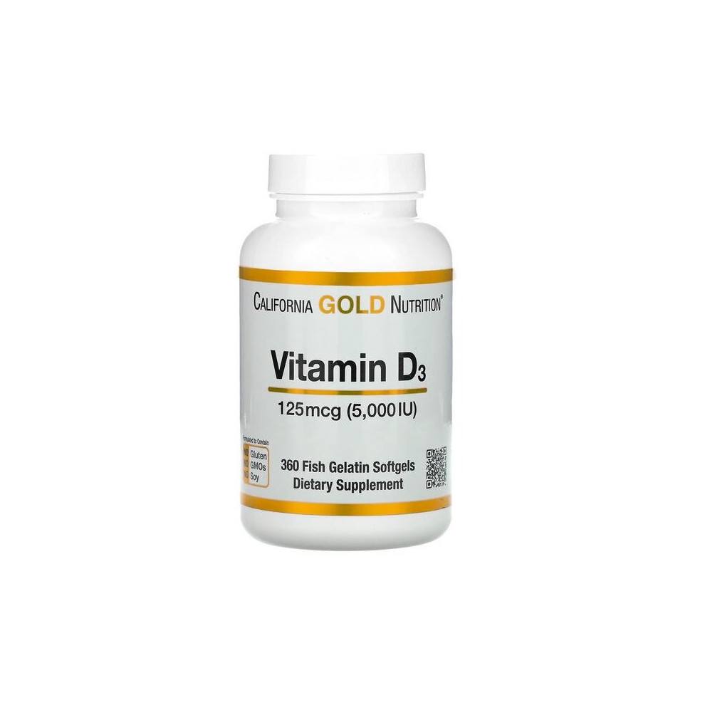 California Gold Nutrition Gold California Vitamin D3 5000Iu 125Mcg, 360 Gelatin Softgel Capsules