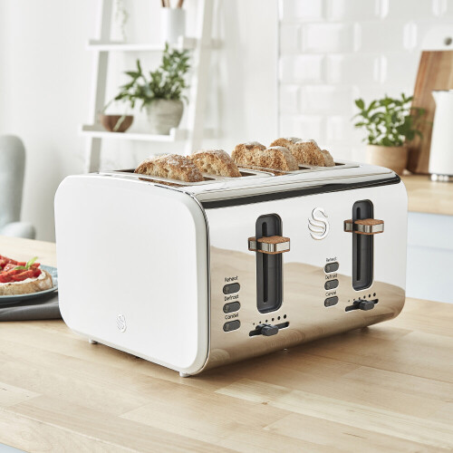 Swan Swan Nordic White Kettle 4 Slice Toaster 3 Canisters Mug Tree Set 2
