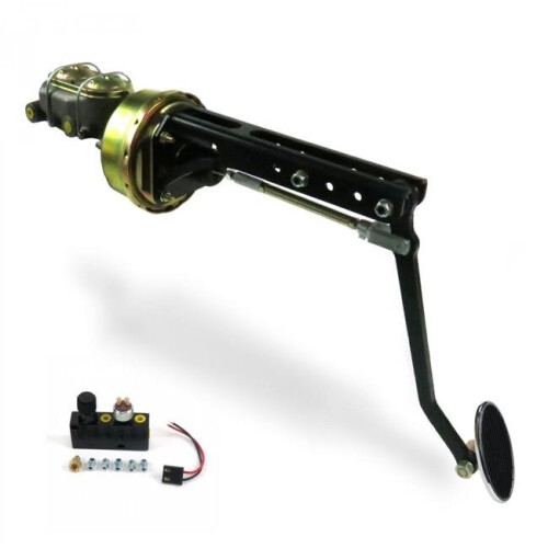 Universal Adjustable Firewall 9 in. Single Brake Pedal Kit Adjustable Disc & Disc Large Oval Chrome Pad
