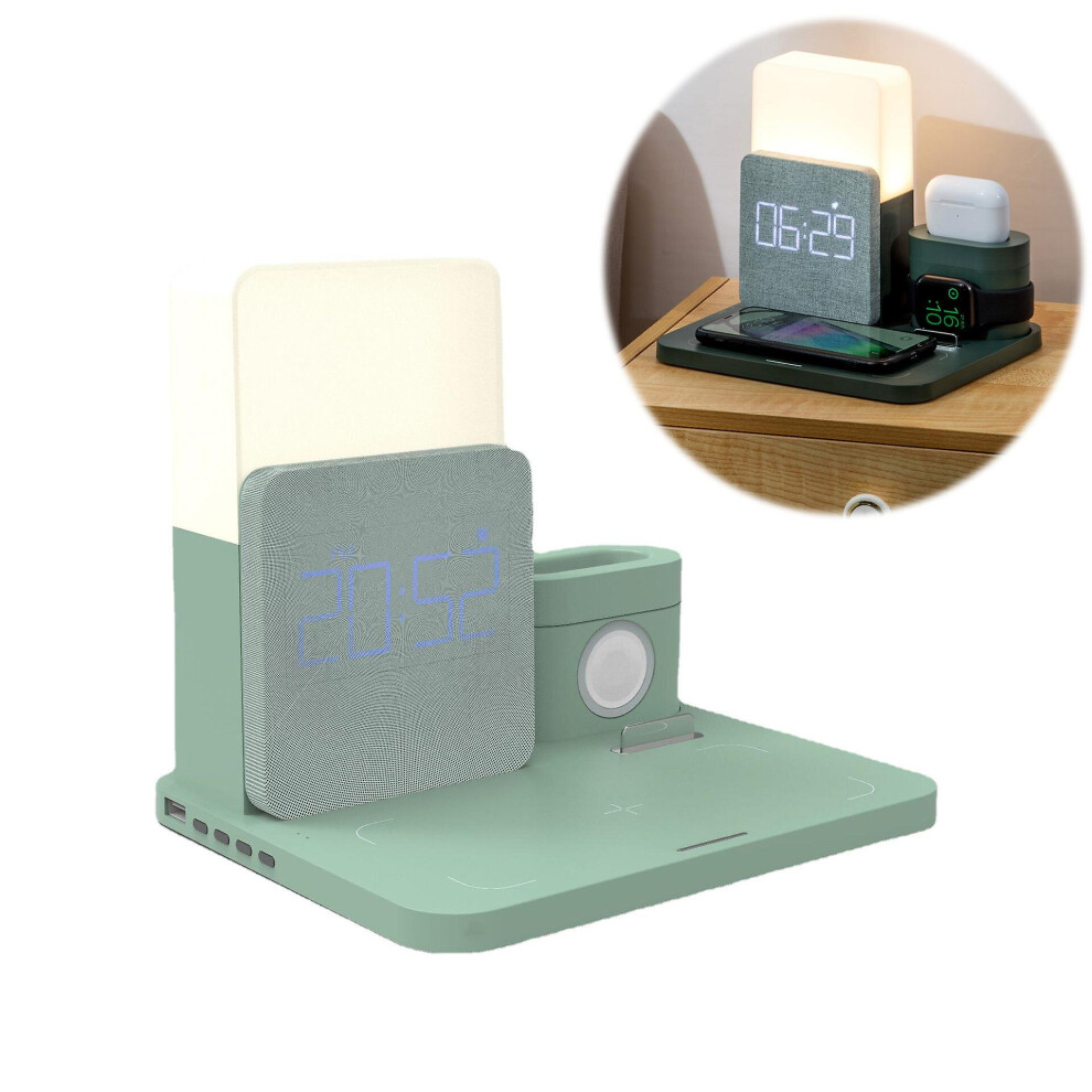 ( Green) 3 In 1 Wireless Charging Station Night Alarm Clock Phone Charge Case Light/Green 768649856470