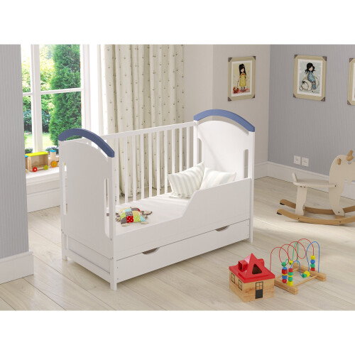 (Blue) Amie | Cot Bed 120x60cm with drawer 2