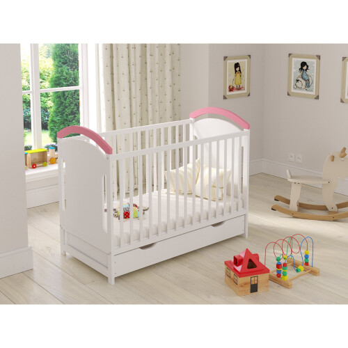(Pink) Amie | Cot Bed 120x60cm with drawer 1