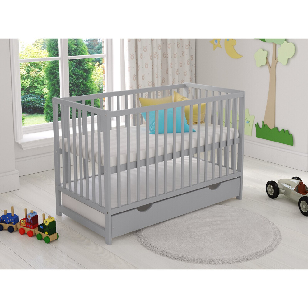 (Grey) Denise | Cot Bed 120x60cm with drawer & Aloe Vera mattress