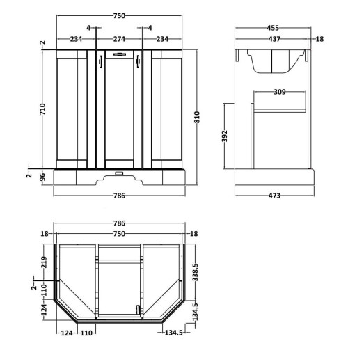 Traditional Bathroom Vanity Unit Furniture Storage Marble Sink Grey on OnBuy