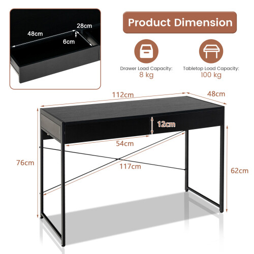 Costway Computer Desk Wooden Laptop Table Writing Workstation w/ 2 Drawer 2