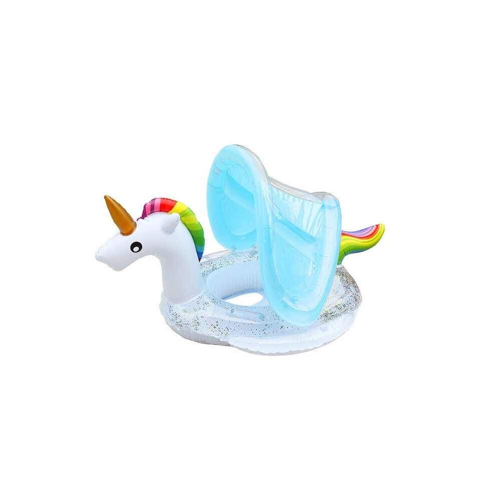 (unicorn sunshade) Inflatable Circle Baby Infant Float Pool Swimming Ring Sunshade Floating Seat Toys