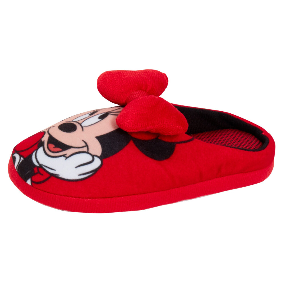 (11.5 UK Child) Girls Disney Minnie Mouse Mule Slippers Toddlers Open Back Slip On House Shoes