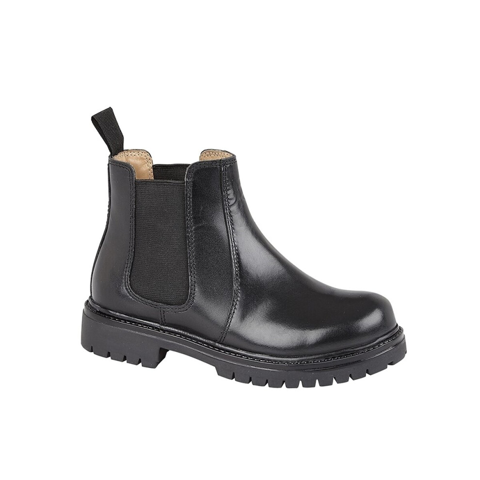 (UK 6) Roamers Boys/Girls Pull On Leather School Boots/Chelsea Boots/Ankle Boots Black