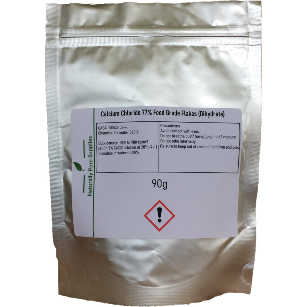 Naturally Pure Supplies Calcium Chloride 77% Food Grade Flakes (Dihydrate) E509- 90G White