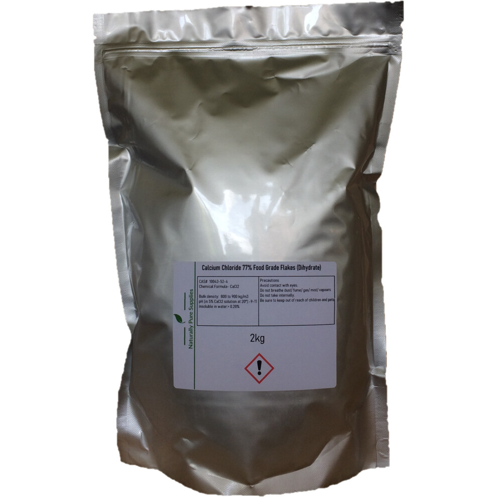 Naturally Pure Supplies Calcium Chloride 77% Food Grade Flakes (Dihydrate) E509- 2Kg White