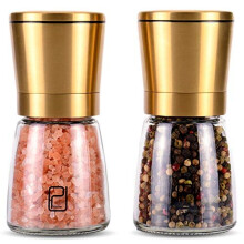 gold Salt and Pepper grinder Set - golden Salt and Pepper Shaker Mill - Brass Pepper grinders Refillable - Adj