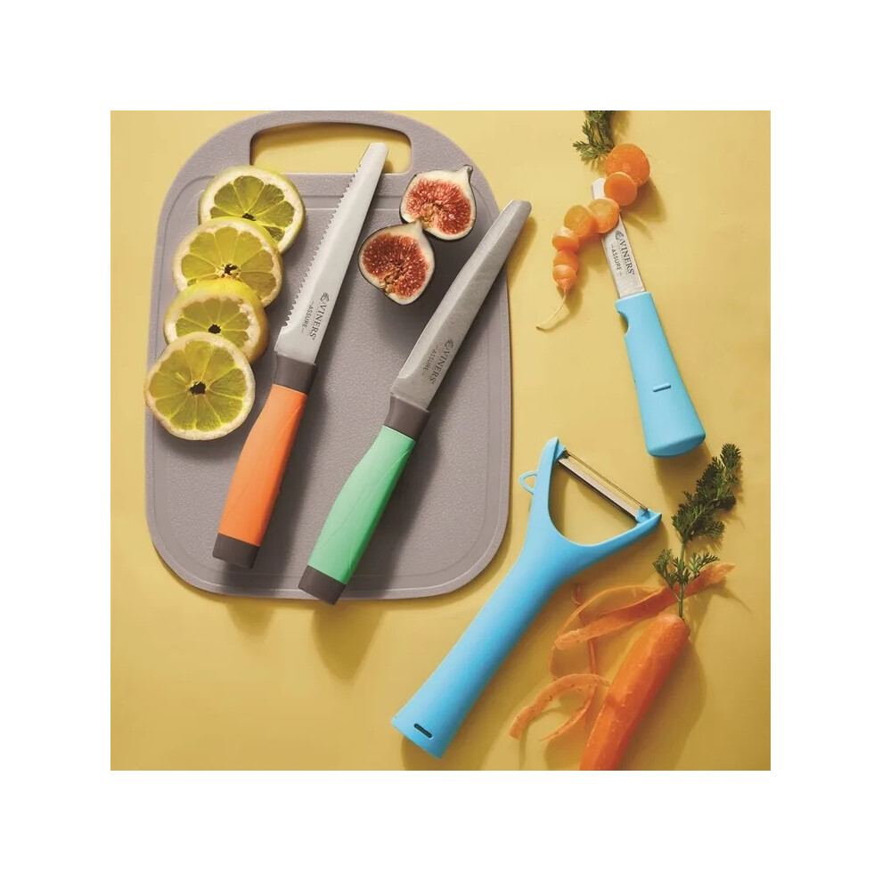 Viners Assure Colour Code Knife, Peeler & Board Set