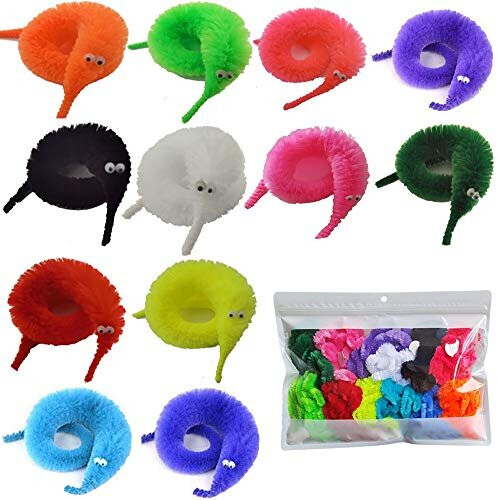 60 Pcs Magic Twisty Worm Wiggly Twisty Fuzzy Worms on a String Magic Worm  Toys for Party Supplies,12 Colors… on OnBuy