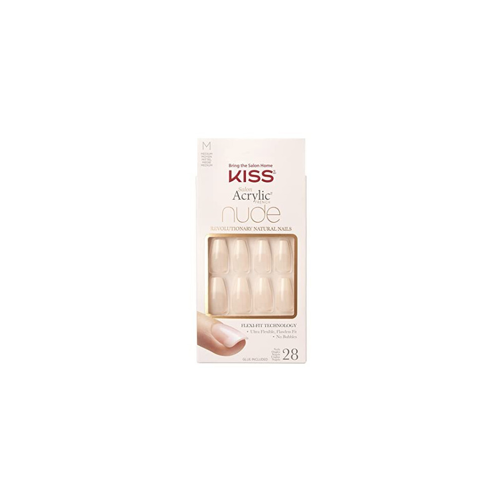 Kiss Pink,Cream Salon Acrylic French Nail Manicure Set, Medium Length, Nude, Square, A Leilania, Nail Kit Includes Pink G