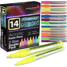 14er Pack Neon UV Fluoreszierende Acrylstifte, Doppelpack mit Extra Fein und Mittelspitze