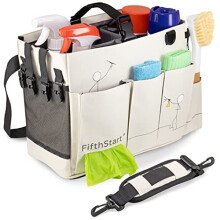 FifthStart Wearable Cleaning Caddy with Handle - Hands-Free Shoulder & Waist Straps, Car & Under-Sink Organizer (Beige, Medium)