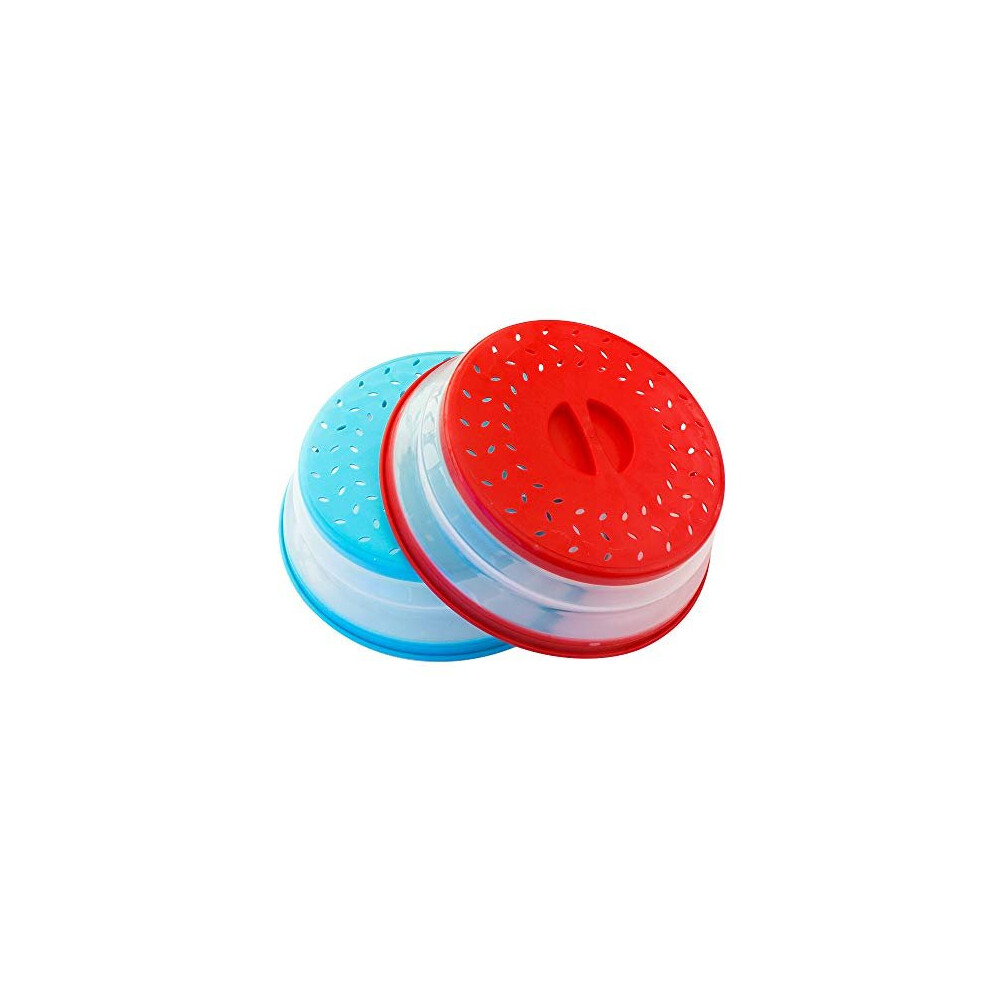 Pack of 2, collapsible Microwave Food cover BPA free TPR, 105inch, round with grip handle RED+BLUEA