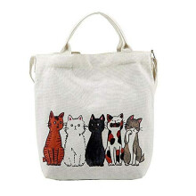 Eatingbiting 12.60'' Femmes Dessin Anim? Chats Porte-Bonheur Toile Fourre-Tout Shopping Sac ? Main Sac ? Main De Plage Sac ? Bandouli?re