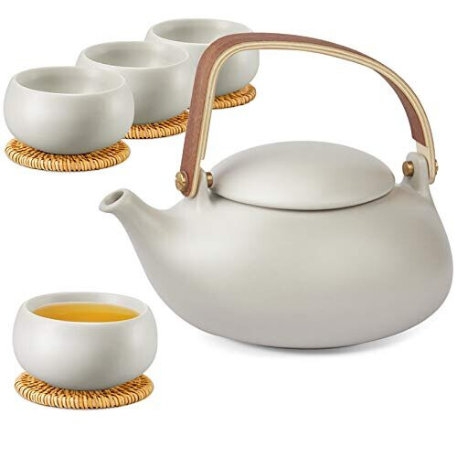 ZENS ceramic Teapot with Infuser, Bentwood Handle Matte grey Japanese